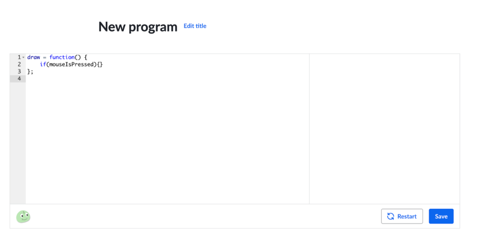 Image of the Khan Academy code editor with a draw function and an if statement inside the draw function typed in